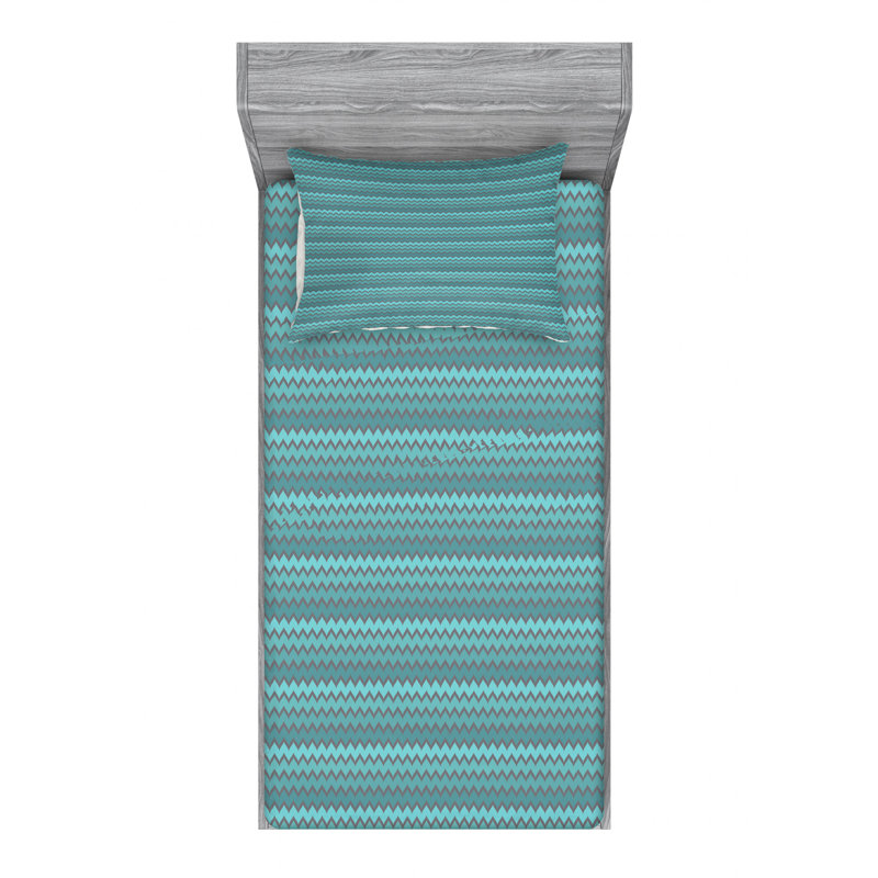 Microfiber Chevron Sheet Set, Twin XL Sheet Set with Fitted Sheet, Turquoise Chevron
