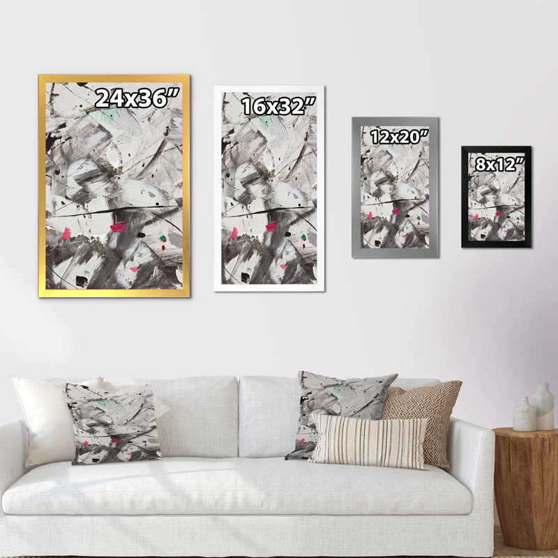 Composition blanche et grise II - peinture sur toile, Cadre noir, H 20 po x l 12 po x P 1 po