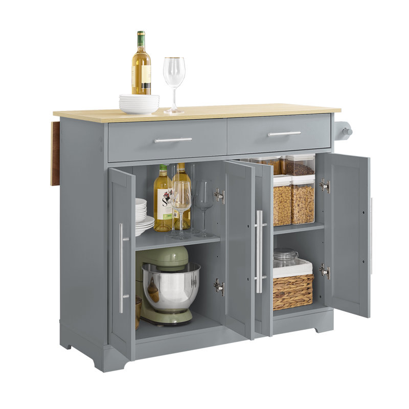 113 cm W Kitchen Island with Pine Solid Wood Top