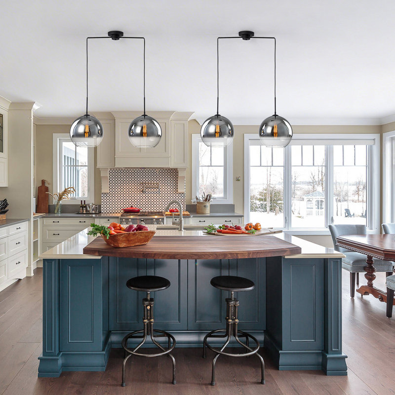 Dual-Light Hand-Blown Mirrored Glass Pendant