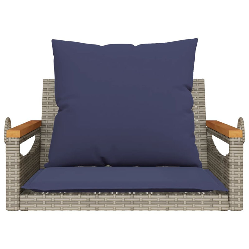 Banc pivotant en poly avec rotin 24,8 po x 24,4 po x 15,7 po Ebern Designs, Gris / bleu marine