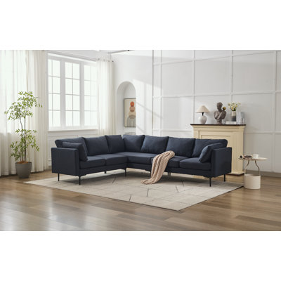 L Shaped Sofa with 2 Pillows and Metal Legs