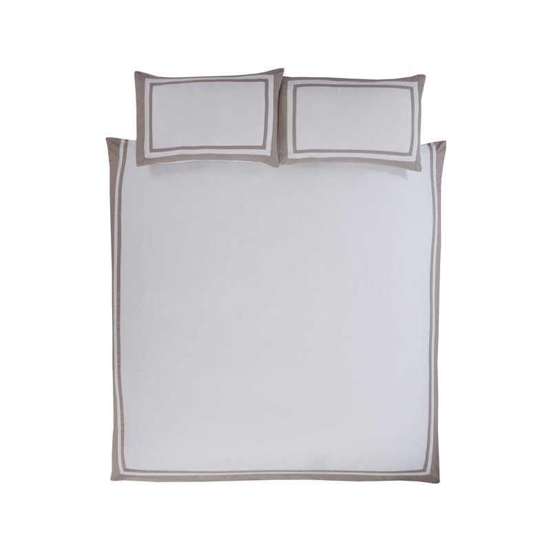 Maelynn Cotton No Pattern Duvet Cover Set with Pillowcases, Double - 2 Standard Pillowcases, White/Brown