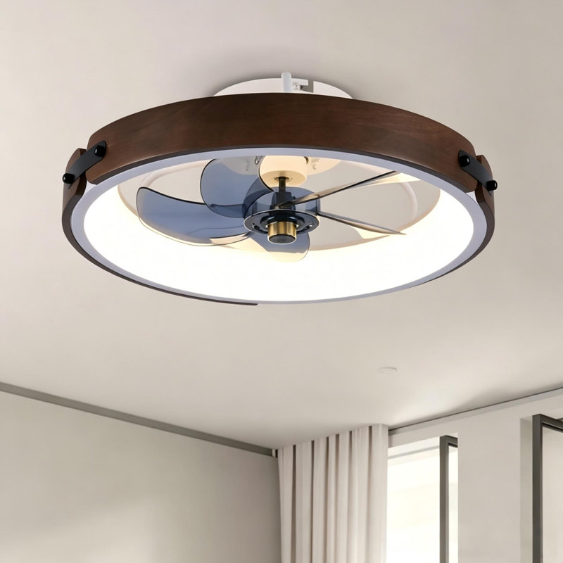 20in Walnut Flush Mount Enclosed Ceiling Fan with LED Light