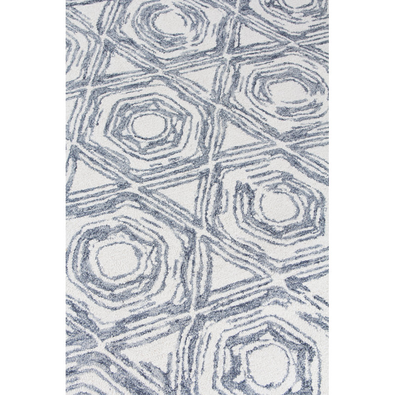 Caprice Wool Geometric Area Rug, Rectangle 5' x 8', Ivory/Dark Blue