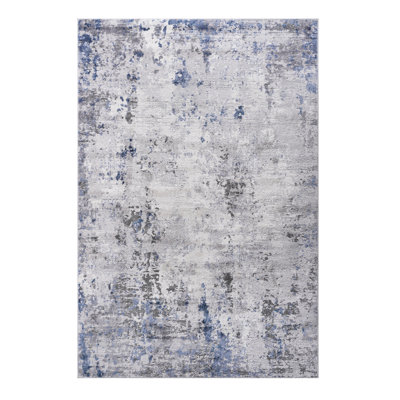 Tapis 5X7, tissé et tissé, aspect argenté / bleu / abstrait, sans perte de teinture, teint, bon pour la salle à manger, tapis de chambre de bébé 5X7, argenté / bleu / abstrait, entrée Great Living