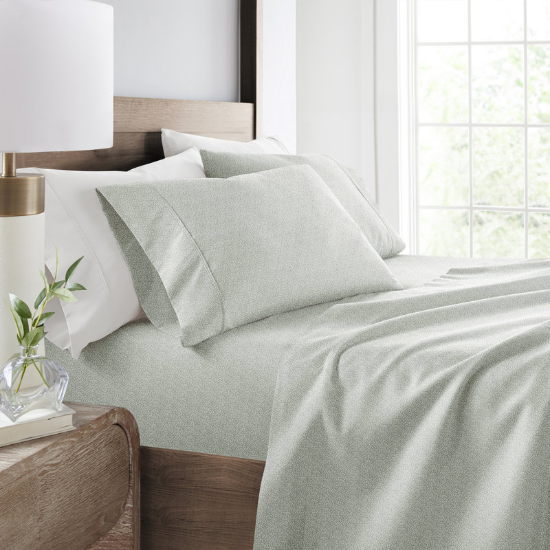 Green Floral Twin Microfiber Contour Sheet Set