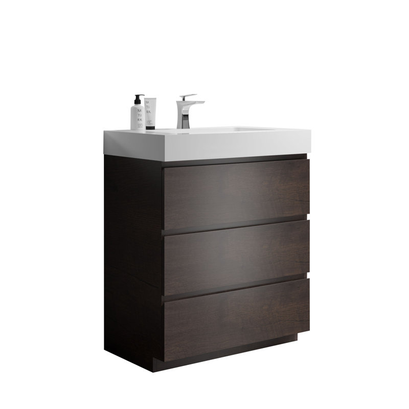 Grand meuble-lavabo moderne pour salle de bain, Noyer, Blanc