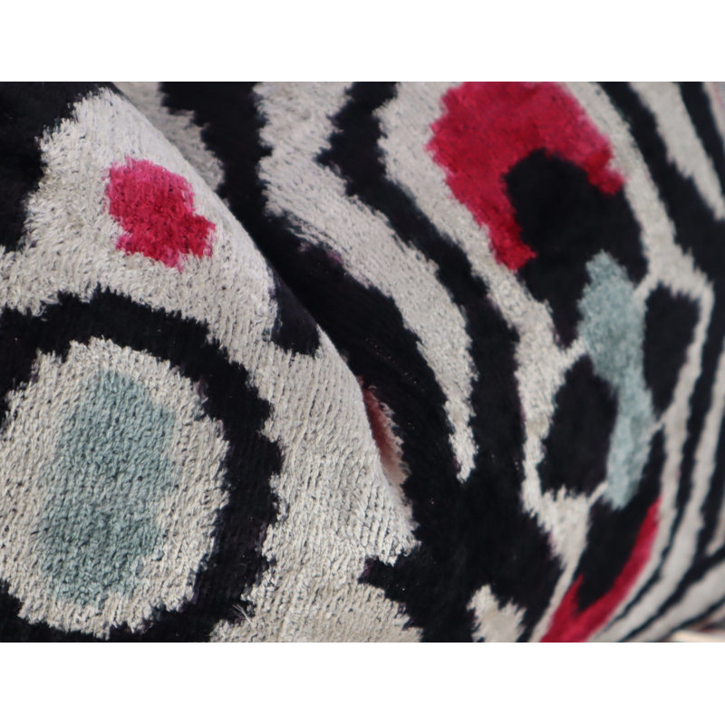 Velvet Geometric Lumbar Pillow Cover & Insert, Black/White/Red Geometric 2