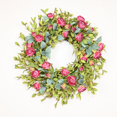 26" Artificial Farmhouse Blossom Cluster Greenery Foliage Roses Front Door Wreath Wedding Party Valentine's Day Decor