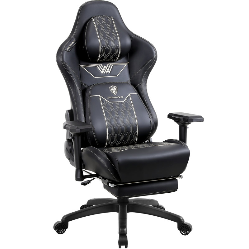 Dowinx Adjustable Reclining Ergonomic Swiveling PC & Racing Game Chair with Footrest, Black