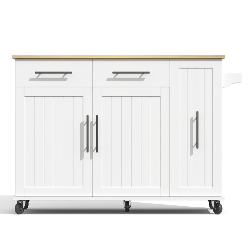 Kitchen Island With 2 Drawers And 2 Doors, White