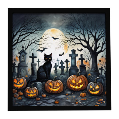 Black Cat Spooky Halloween Framed Metal Print
