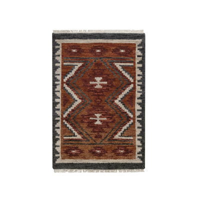 Tapis brun ambré 2 pi 1 po x 3 pi 1 po de conception amérindienne du Sud-Ouest avec construction empilée, moelleux et luxueux, noué à la main, pure laine, tapis, échantillon, tapis oriental