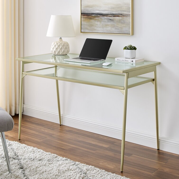 Glass Desk in White and Walnut with a Shelving Unit New York New York  VIG-Sven