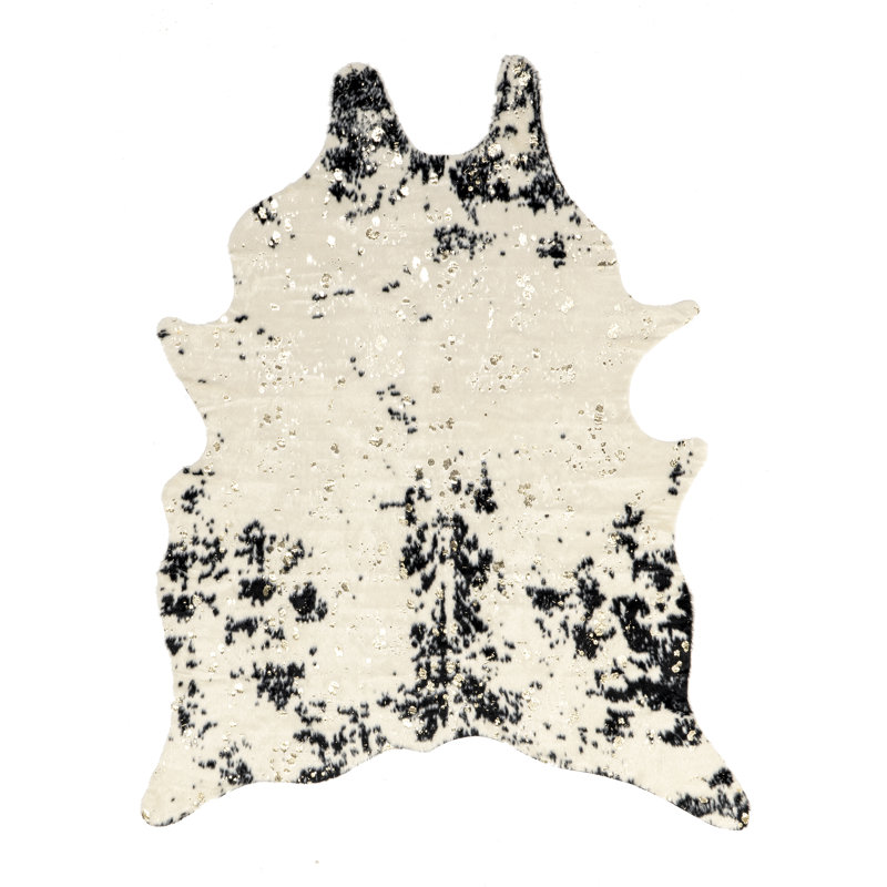 Chehalis Contemporary Faux Cowhide Power Loom Black/Gold Rug, Rectangle 5' 9" x 7' 7"
