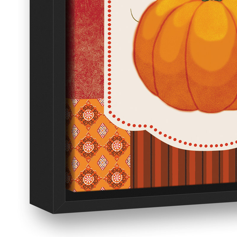 " Harvest Patchwork Pumpkin ", 16" H x 12" W x 1.75" D , Black Framed