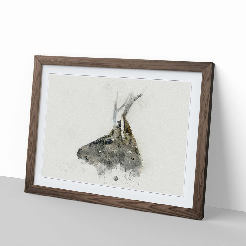 Young Elk in Abstract - Picture Frame Painting Print, Walnut Framed, 62cm H x 87cm W x 2cm D