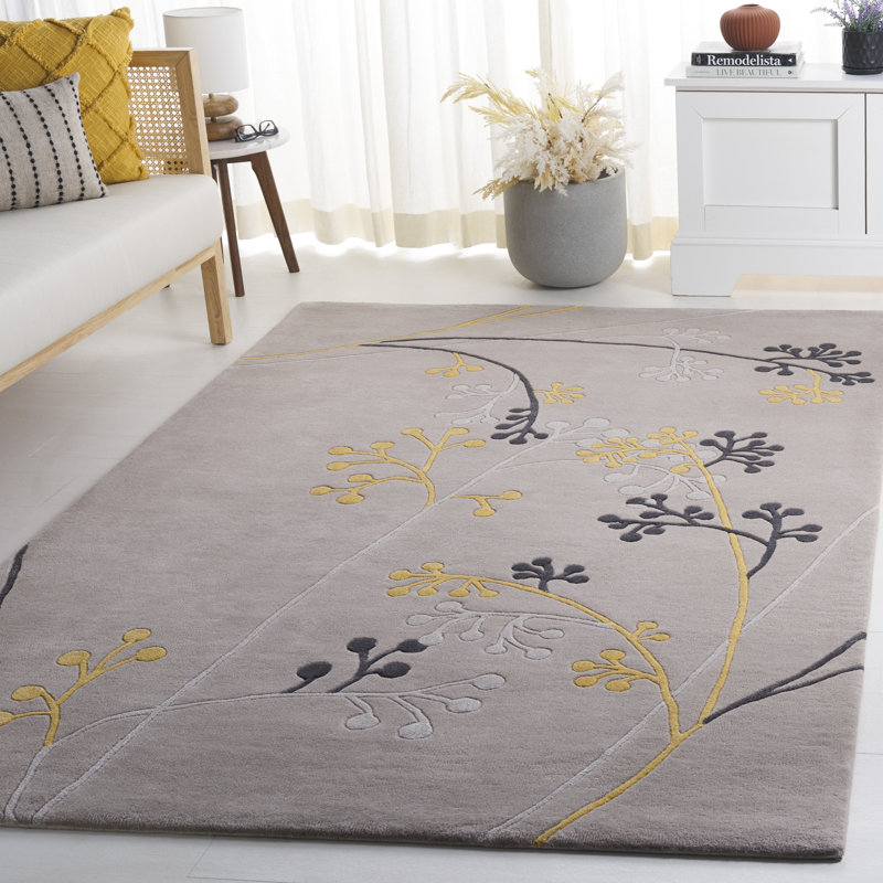 Tapis gris en laine touffeté à la main Avayah, Rectangle 5 pi x 8 pi