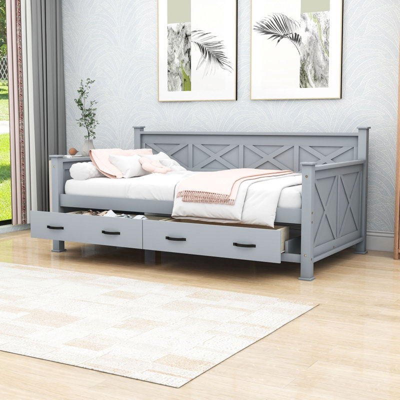 Lit de jour simple avec tiroirs Idylwood, gris