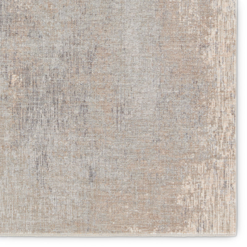Tapis taupe / argent à motif abstrait en polyester tissé à la machine, Rectangle 9 pi x 12 pi