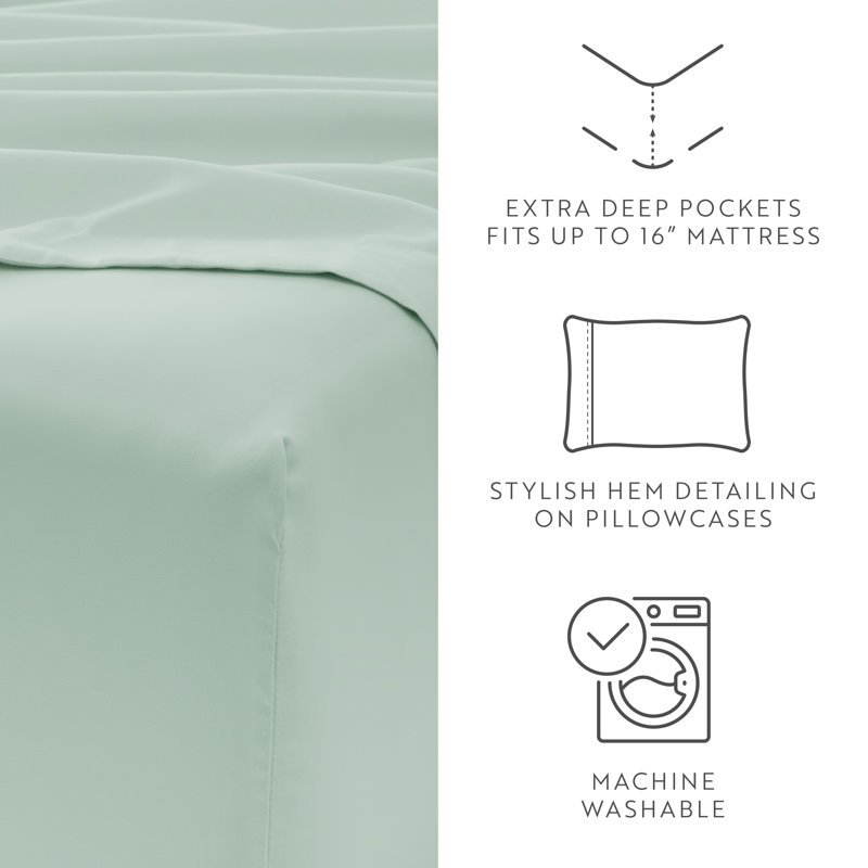 Sheet Set Solid Microfiber Ultra Soft Bedding, Mint, Full Sheet Set with 2 Pillowcases