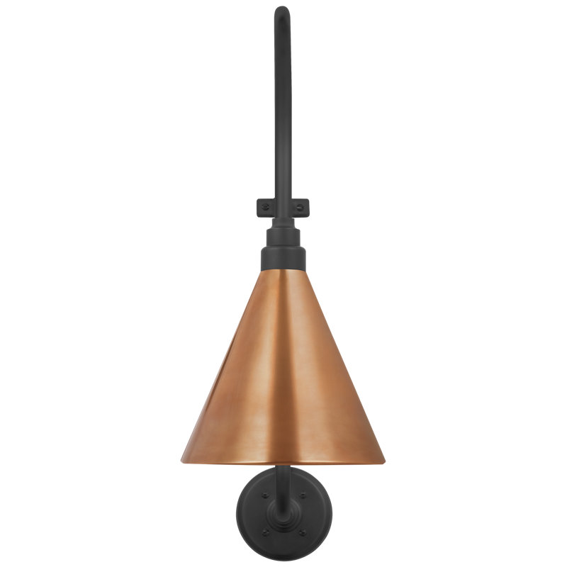 Thomas O'Brien, "Academy 15" Larrabee Barn Light in Matte Black with 9" White Conical Savannah Shade, Soft Copper