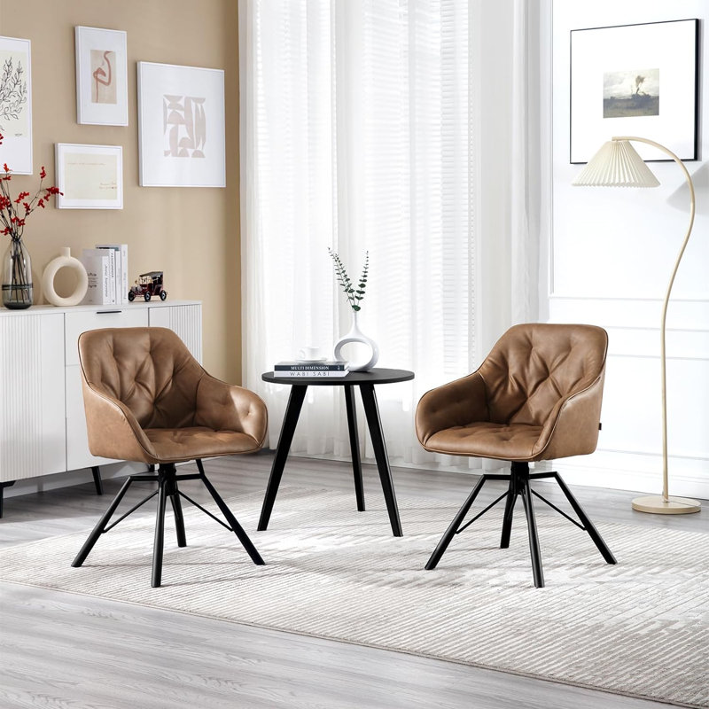 Aaidah 44.5cm H Tufted Upholstered Metal Armchair, Light brown