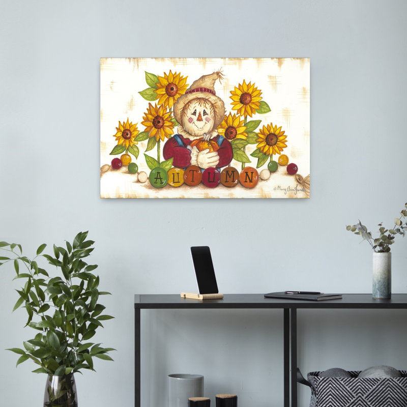 Automne épouvantail abstrait tournesol, H 16 po x l 24 po