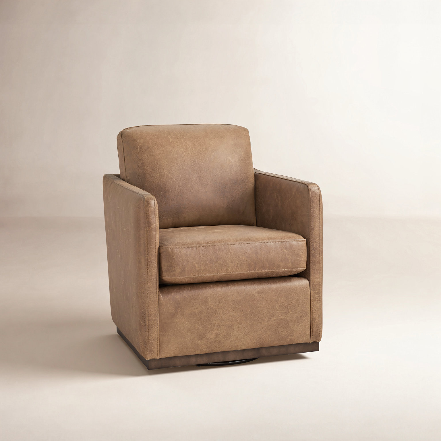 Bobbi Genuine Leather Swivel Armchair, Marseille Brown Genuine Leather