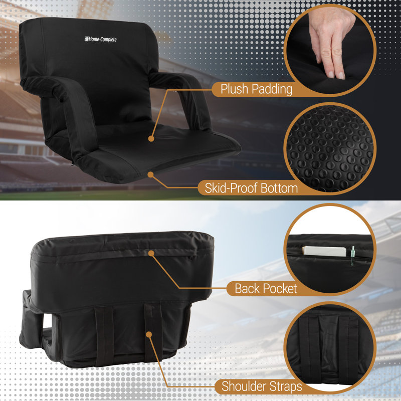 Home-Complete Stadium Chair - Padded Seat with Back Support, Armrests, Recline, Portable Straps
