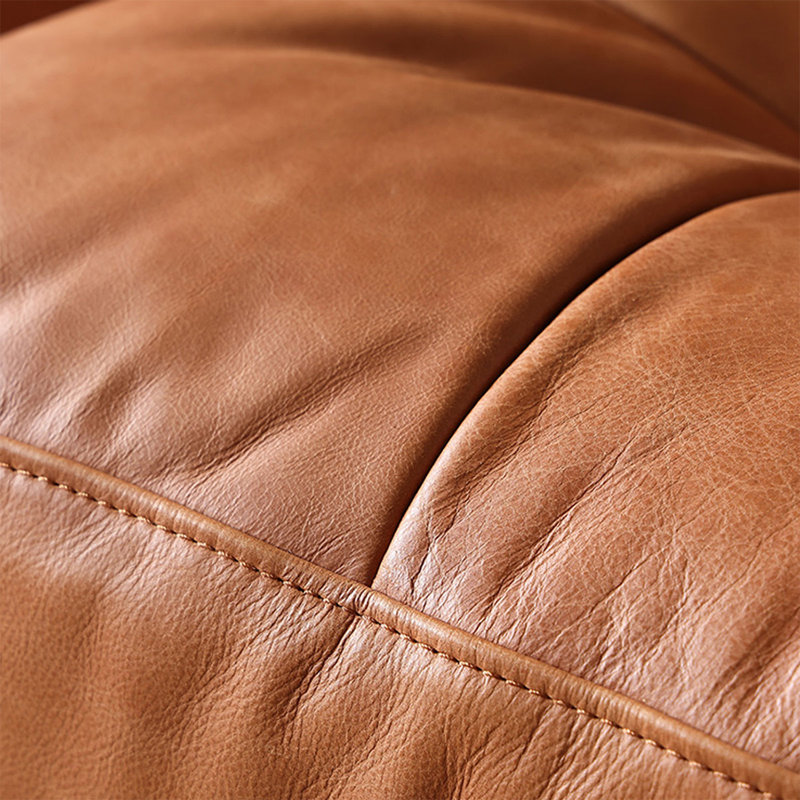 Causeuse coussin orange en cuir véritable, H 33,46 po x l 82,68 po x P 35,43 po