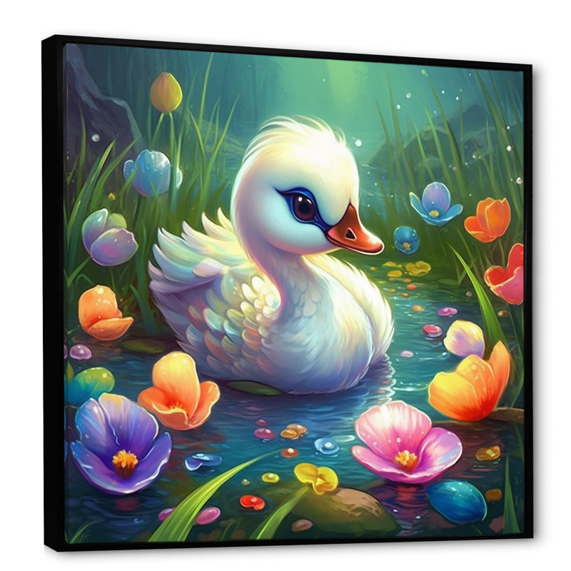 «Cute Baby Swan I», reproduction sur toile, H 16 po x l 16 po x P 1 po, Cadre flottant noir
