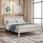 Lit plateforme simple en pin sans sommier requis, blanc classique avec tête de lit et lattes en bois