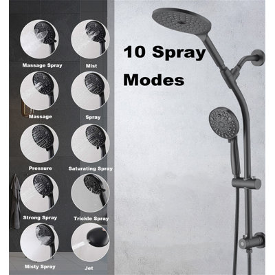 Combinaison de pomme de douche double avec pomme de douche à main - barre coulissante réglable sans perceuse de 26 po, inverseur à 3 voies, ensemble de douche à pluie haute pression avec boyau de 5 pieds