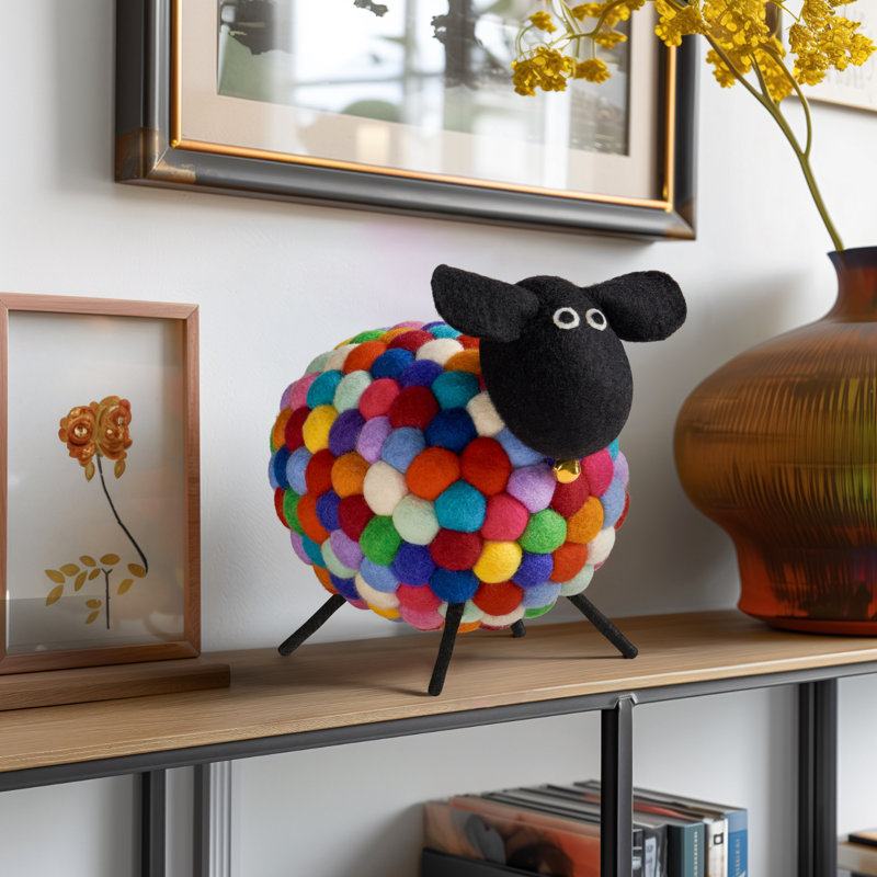 Figurine animalière multicolore en laine MODWOOL - 9 pouces, H 9 po x l 7 po x P 10,5 po, Vert / Rouge / Jaune