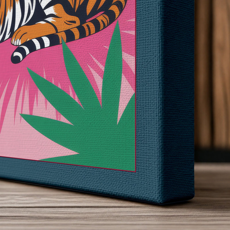 Tiger In Tropics Tropical - Print, 24x16 - 61.0 x 40.6 cm, Teal Border