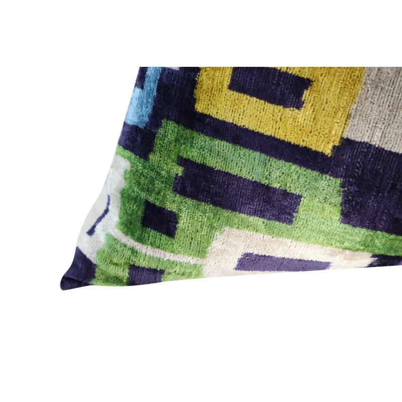 Velvet Lumbar Pillow Cover & Insert, Blue/Green/Yellow Geometric 1