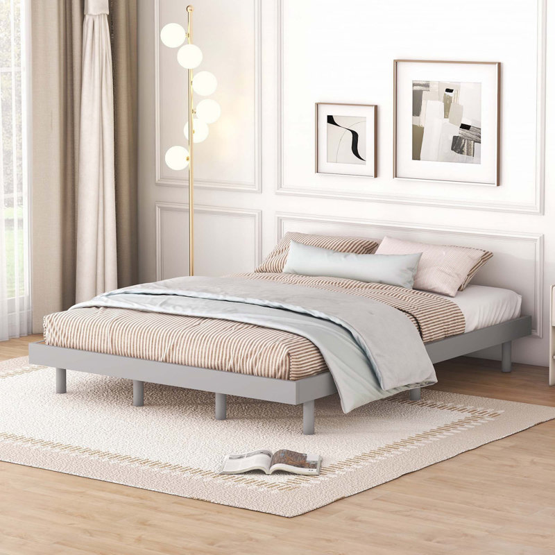 Modern Floating Platform Bed Frame, Gray, Queen