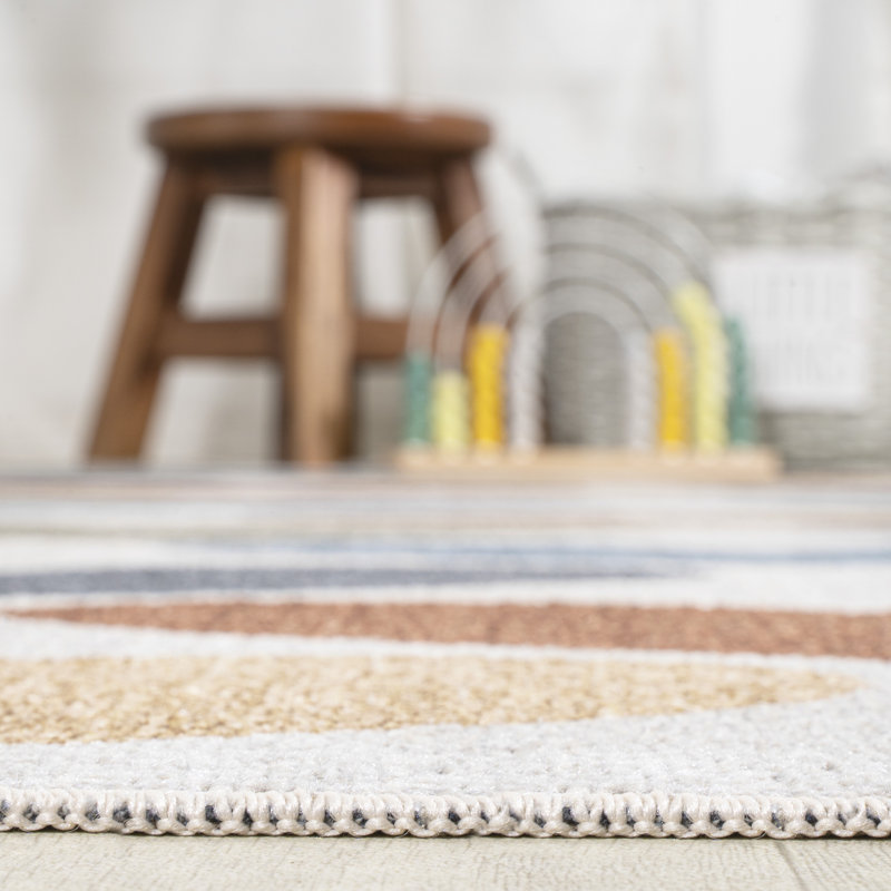 Tapis géométrique ivoire / bleu / orange Dila Modern Hearts, Rectangle 7 pi 10 po x 10 pi 2 po