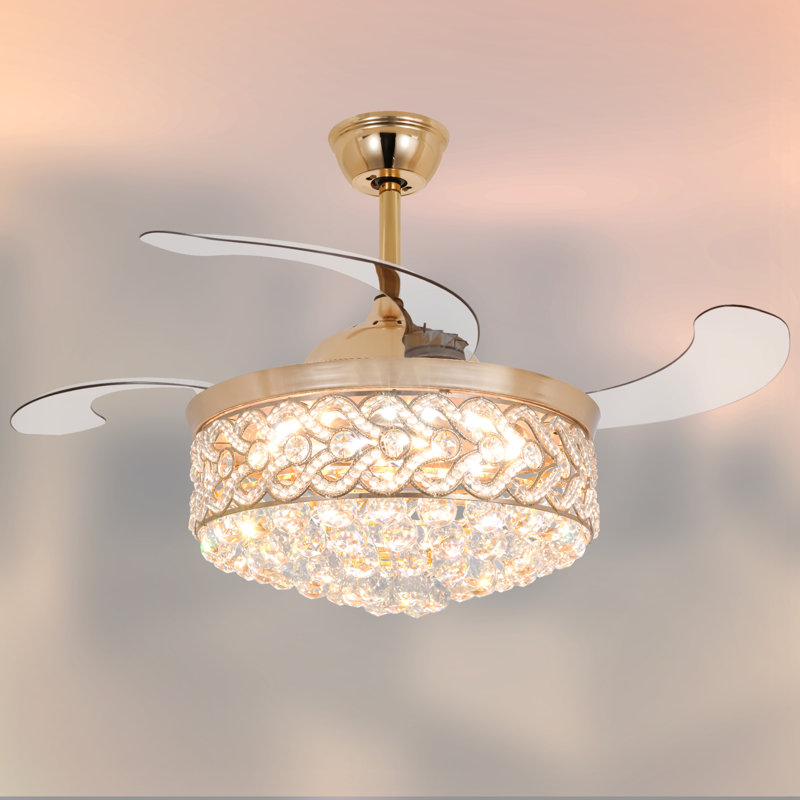 Ventilateur de plafond 42 po à 4 pales en cristal DEL avec télécommande et ensemble d'éclairage inclus Emerito