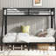 Lit superposé simple au-dessus de grand lit en métal noir TG, adolescents, conception peu encombrante, thermolaquage électrostatique, bruit, rangement sous le lit, 2 côtés, barrière de sécurité pour les caractéristiques, pieds renforcés à deux côtés résistants à la décoloration-1780353535