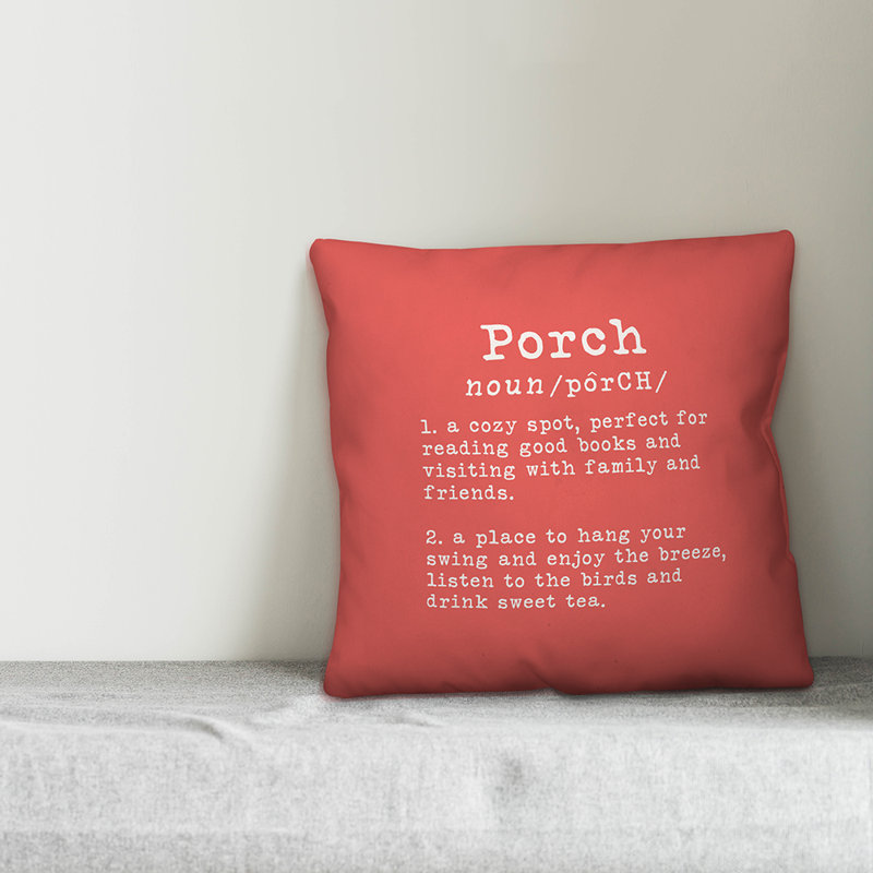 Textual Outdoor Throw Pillow, Coral, 20" H x 20" W