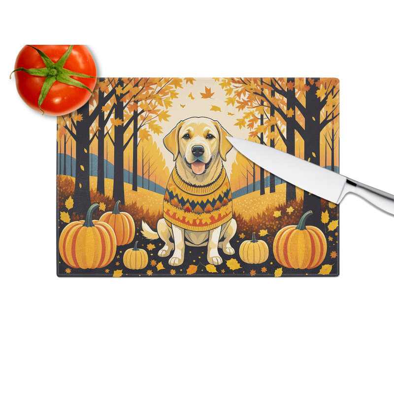Yellow Labrador Retriever Fall Glass Cutting Board Large