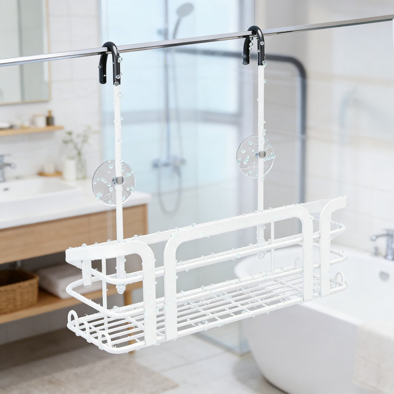 Shower Caddy Hanging Organizer - No Drill Over The Door Bathroom Storage With 6 Hooks, 2 Installation Ways, Rustproof Stainless Steel Construction
