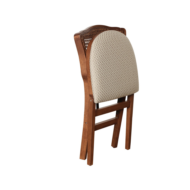 Cherry Cane Back Upholstered Folding Side Chair Set