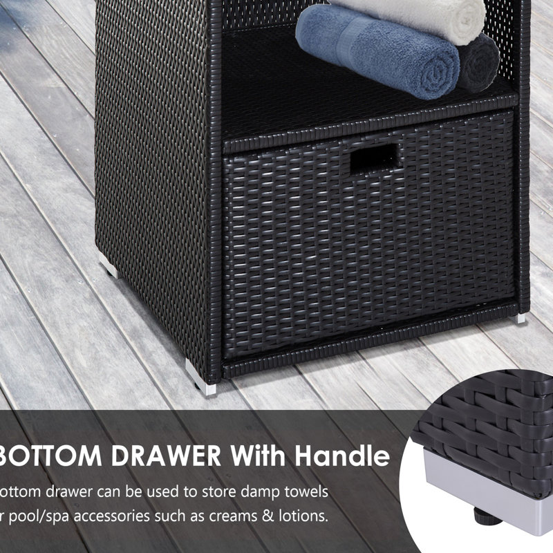 Hot Tub Basket Drawer Shelf Organizer - Waterproof Storage, 2 Shelves, For Pool And Spa Accessories, Rack With Shelves 1 Drawer, Indoor Outdoor Use, Dark