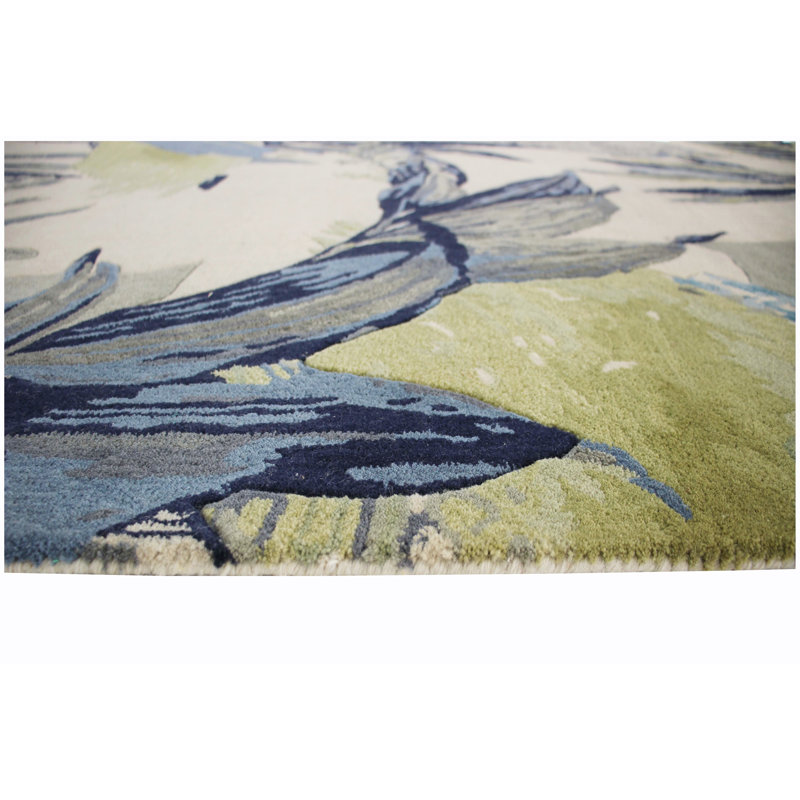 Tapis bleu / ivoire en laine touffeté à la main Jerad, Rectangle 3 pi 6 po x 5 pi 6 po