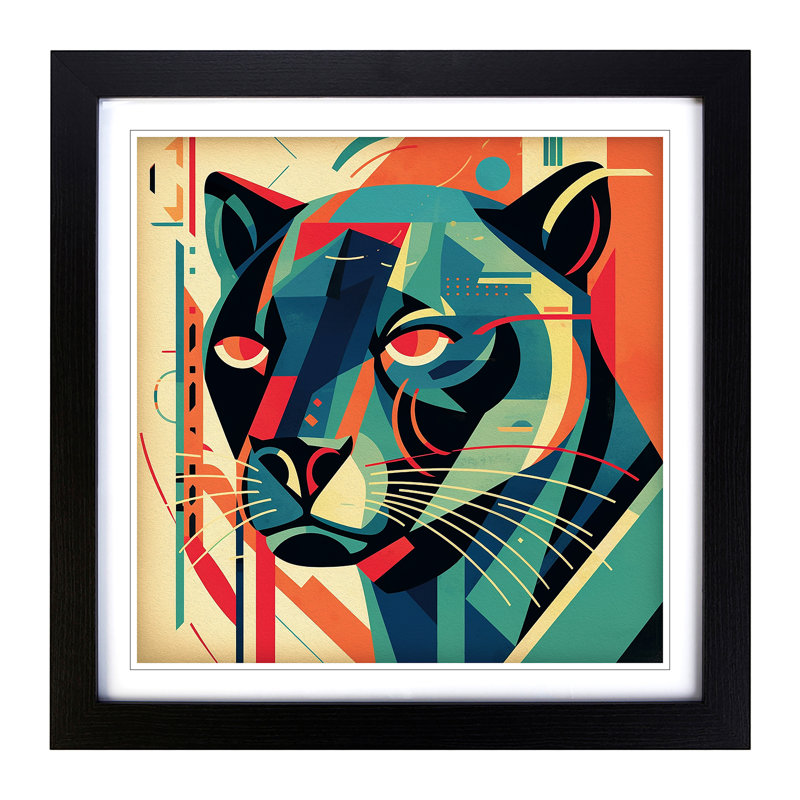 Panther Constructivism No.1 - Single Picture Frame Print on Wood, Black