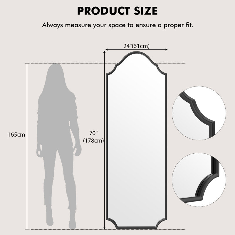 Metal Rectangle Mirror, 70" x 24", Black